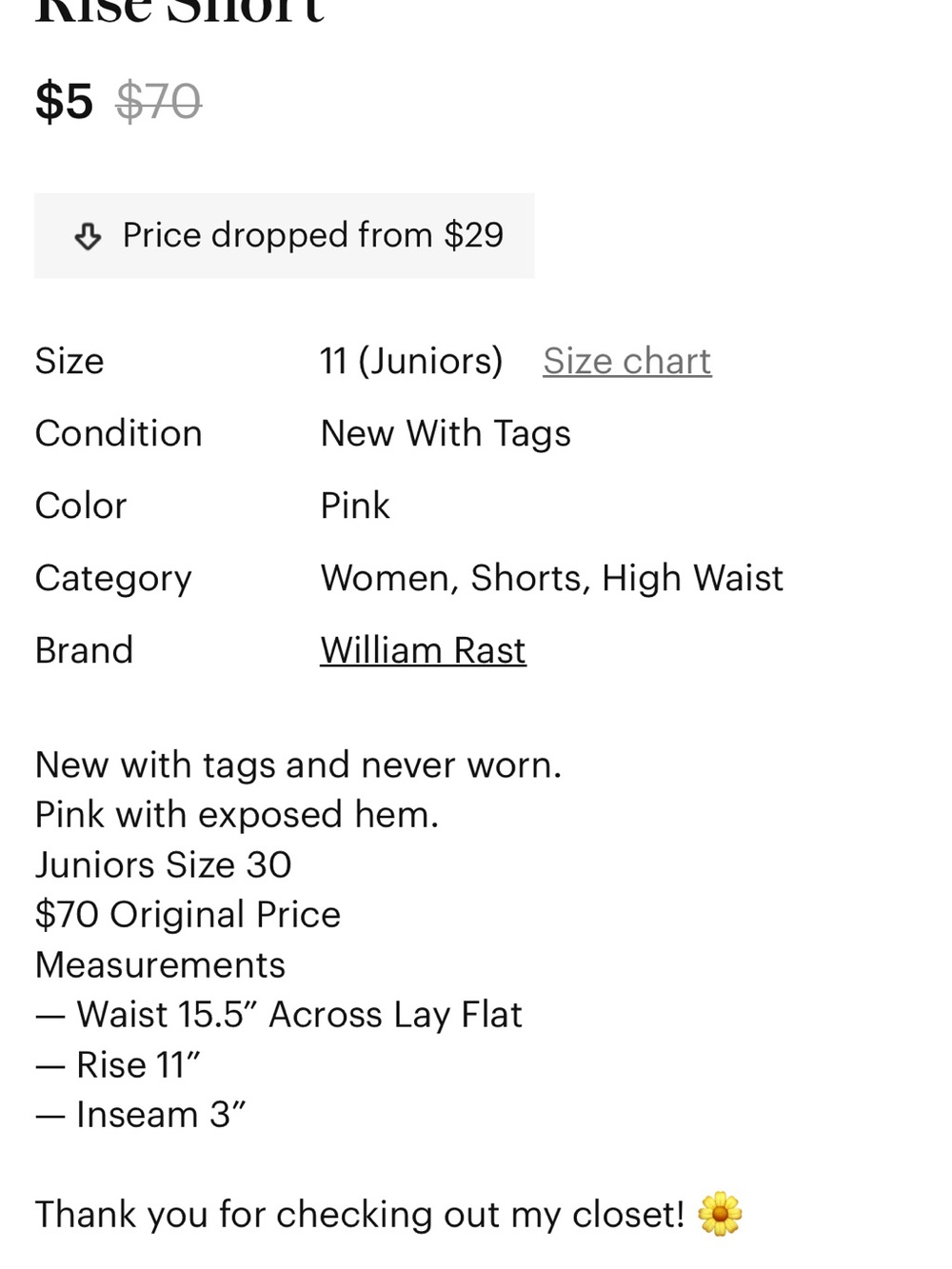 NWT William Rast Junior High Rise Short - Picture 7 of 7